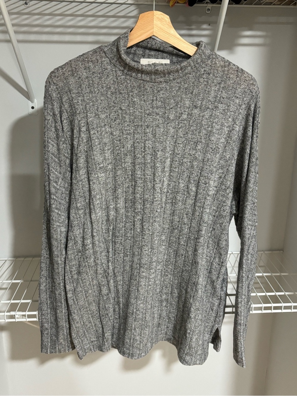 Gray Ribbed Mock Neck Sweater